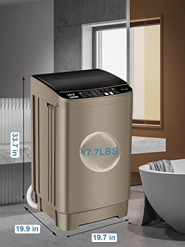 KRIB BLING Full-Automatic Washing Machine 17.7 lbs Small Compact Portable 10 Wash Program & 8 Water Level Compact Washer with LED Display Ideal for Apartments, RV, Camping, Gold (KB03-GOLD6)