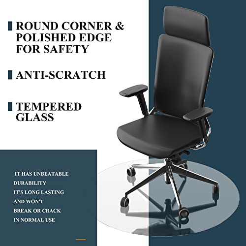 KIAYACI Glass Chair Mat for Carpet or Hard Floor Tempered Glass Glass Table Top Table Mat 48" Round x 1/4" Thick,Clear