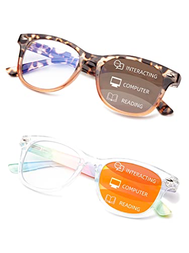 LianSan Progressive Multifocus Reading Glasses - for Women with Spring Hinge Multifocal Computer Readers Anti Blue Rays(Clear 1.50x)