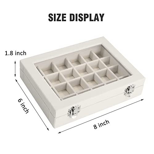 Vicoter Velvet Jewelry Box 24 Grid Jewelry Ring Display Organiser Box Tray Holder Earrings Storage Case for Girls Wife Mom Women (Beige)