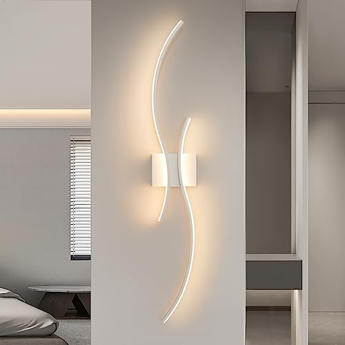 CANEOE Modern Wall Sconce, White Long Strip Led Wall Light Fixtures, 39inch Wave Design Indoor Wall Lamp for Living Room Bedroom Porch Hallway Bathroom Vanity Light (Warm White, 3000K)
