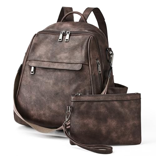 Womens Backpack Purse Leather: Fashion Convertible Ladies Shoulder Bag Waterproof Anti theft with Wristlet (1-3 Two-tone Coffee)