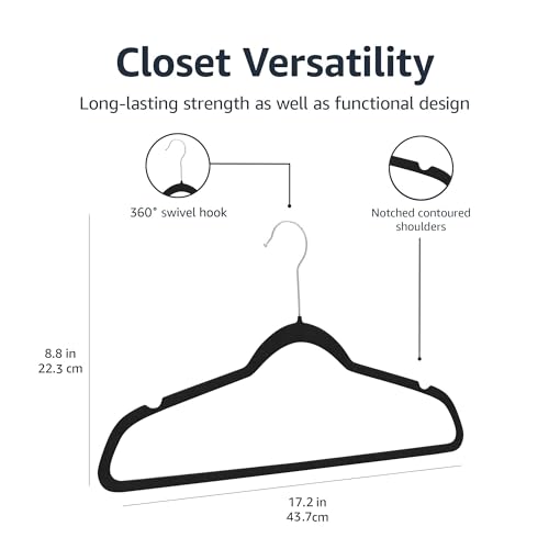 Amazon Basics Slim Velvet, Non-Slip Suit Clothes Hangers, Pack of 100, Black