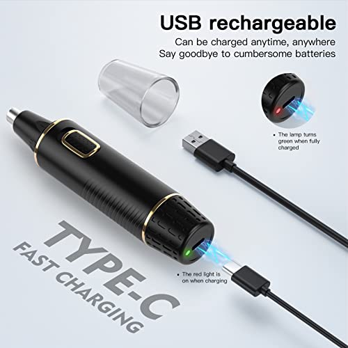 Ear and Nose Hair Trimmer-Rechargeable Nose Trimmer for Men and Women Professional Painless Nose Clipper Eyebrow & Facial Hair Trimmer-IPX7 Waterproof Dual Edge Blades for Easy Cleansing-Black