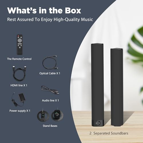 Assistrust Sound Bar, 60W Sound Bar for Smart TV, 5.0 Bluetooth TV Sound Bar, Wired & Wireless Soundbar with Auto Volume Boost, ARC/Optical/AUX Connection, Detachable Soundbar