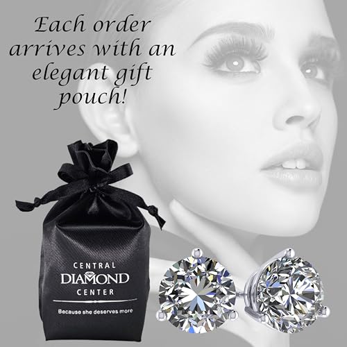 Central Diamond Center 14K Gold Post & Sterling Silver Zirconia 3 Prong Martini Stud Earrings - Platinum Plated 5.25mm 1.00cttw