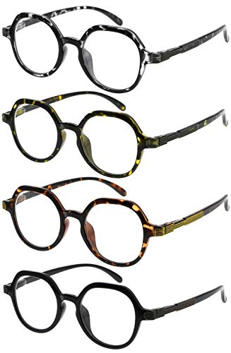 Eyekepper 4 Packing Retro Design Glasses for Women Reading - Vintage Reading Eyeglasses Small Lens Readers Men +4.00