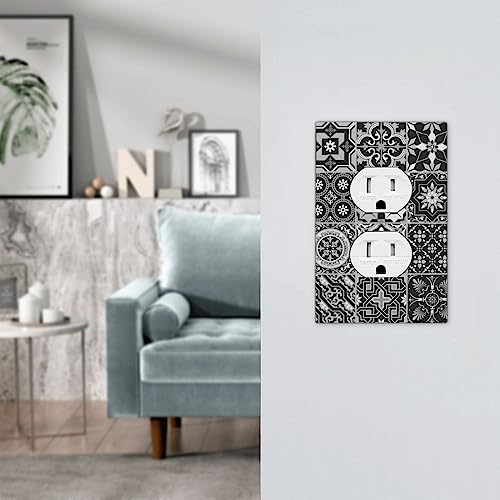 Paisley Moroccan Florets Slavic Royal Blue Sand Brown 4 Gang Rocker Decora Light Switch Cover Outlet Covers Wall Plate Decorative Switchplate Electrical Faceplate GFCI for Bathroom Bedroom Decor