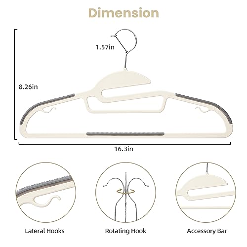 Heavy Duty Plastic Hangers 50 Pack with Non-Slip Design,0.2 Inches Thick,360°Swivel Hook Space Saving Organizer for Bedroom Closet,Shirts,Pants,Strong Enough for Coat(Beige- S Shaped)