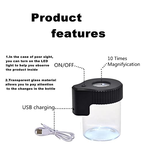Oweto Led Transparent Glass Seal Storage Jar, Light-Up Magnifying Glass Ornamental Bottle (Black)