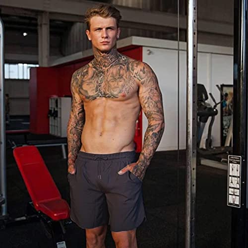 COOFANDY Men's 2 Pack Gym Workout Shorts Quick Dry Bodybuilding Weightlifting Pants Training Running Jogger with Pockets (Light Khaki/Grey, Small)