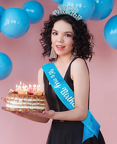 ACO-UINT Birthday Crown for Girls, Cute Birthday Sash & Birthday Tiara for Women Set, Sweet Birthday Headband Birthday Decorations It's My Birthday Headband Birthday Gifts for Women (Champagne)