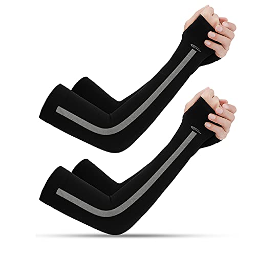 HiRui Cooling Arm Compression Sleeves, 2/3/4/5 Pairs Hands Arm Covers UPF50 UV Protection for Men Women Kids, Running Cycling Golf Basketball Driving, Tattoo Covers (2 Pairs(Black))