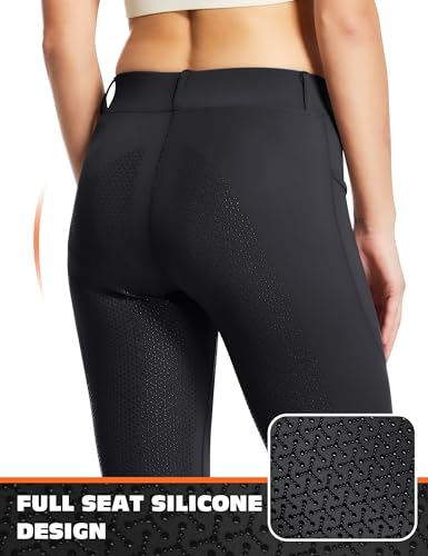FitsT4 Sports Women's Full Seat Horse Riding Pants Bootcut Riding Tights with Pockets Equestrian Breeches for Women Black XS