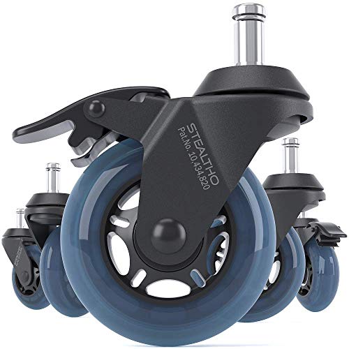 Stealtho Locking Caster Wheels set of 5-2 Wheels with Brakes - Heavy Duty Office Chair Casters for Furniture - Replacement Industrial Wheels for Cart - Roller Blade Rubber Casters Navy