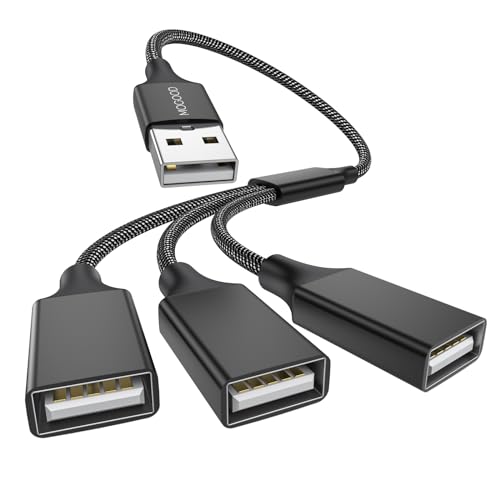 MOGOOD USB Splitter Cable, 1 Male to 3 Female USB2.0 Adapter, USB Extension Cable for Charging/Data Transfer/Laptop/Mac
