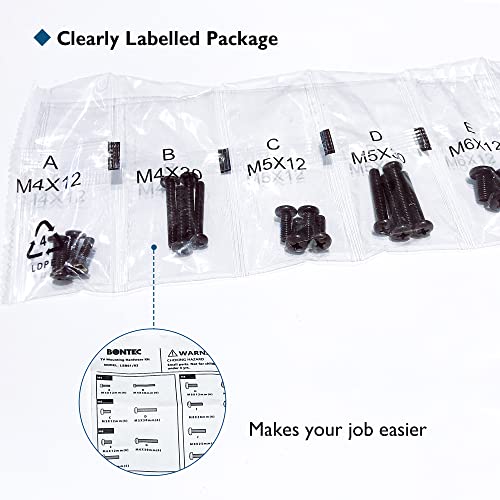 BONTEC Universal TV Mounting Hardware Screw Kit, Compatible with TVs Up to 80 inch, Includes M4, M5, M6, M8 Screws, Washers, Spacers, VESA Mounting, Ceiling Mount, TV Wall Mount Kit, Black