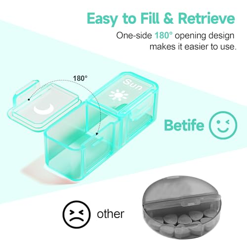 Travel Pill Organizer 2 Times A Day, 7 Day Am Pm Pill Box Weekly Pill Organizer with Separate Container, Portable Daily Medicine Planner Dispenser Case for Vitamin, Fish Oils, Supplements(Black)