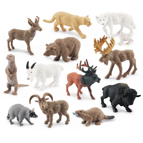 GUFOPONAS North American Animals Set Mini Wild Animals Figurines Set Plastic Wolf Figure Moose Figure Toy Gift for Kid Toddlers Raccoon Animals Cake Topper