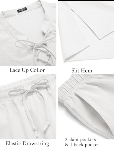 COOFANDY Men's 2 Piece Linen Set Long Sleeve Henley Shirts Casual Beach Pants With Pockets Summer Yoga Outfits