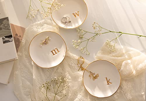 COLLECTIVE HOME - Ceramic Jewelry Tray, Decorative Trinket Dish for Rings Earrings Necklaces Bracelet Watch Keys, Birthday Mother's Day Christmas Gift for Women, 4.75", White Surface (W)