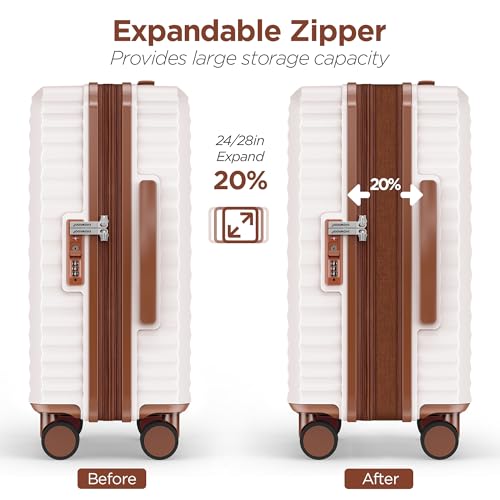 SHOWKOO Luggage Sets 3 Piece Hardside Expandable Suitcase with Double Spinner Wheels Tsa Lock, (Beige White, 5 piece set)
