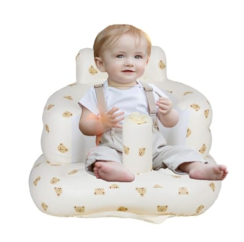 Baby Inflatable Seat for Babies 3-36 Months, Built in Air Pump, Baby Support Seat Summer Toddler Chair for Sitting Up, Baby Shower Chair Floor Seater (Bear)
