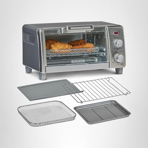 BLACK+DECKER Crisp 'N Bake Air Fry Countertop Convection Toaster Oven, Medium Capacity, 4-Slice, 5-in-1, Fits 9” Pizza, 30-Min Timer, Bake, Broil, Air Fry, Toast, Keep Warm, Stainless Steel