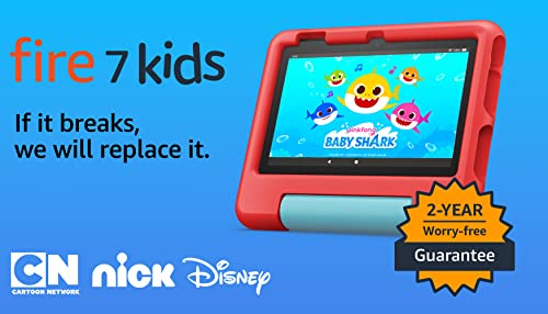 Amazon Fire 7 Kids tablet (newest model) ages 3-7. Top-selling 7" kids tablet on Amazon | 6-months of ad-free content with parental controls included, 10-hr battery, 16 GB, Red