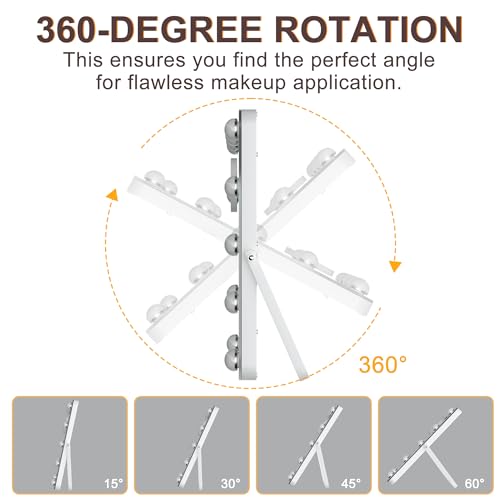 Hasipu Hollywood Vanity Mirror with Lights, 10" x 14" LED Makeup Mirror, 3 Modes Light, Smart Touch Control Dimmable, 360ยฐRotation, Rounded Rectangle White Frame