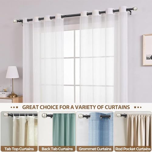 KAMANINA 1 Inch Curtain Rod 32 to 58 Inches (2.6-4.8ft), Black Curtain Rods for Windows, Single Drapery Rods with Crackle Glass Finials