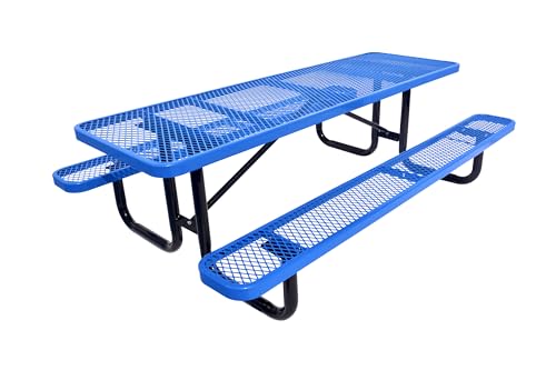 LifeYard 8' Rectangular Metal Picnic Table, 96" L x 62" W, Expanded Metal, (Blue)