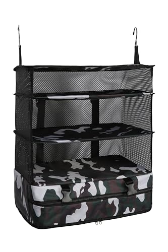 ELEZAY Hanging Packing Cubes Portable Travel Closet Collapsible Compression Clothes Organizer with Built in Shelves for Carry-on Luggage Suitcase Wardrobe Large_11.8 * 11.8 * 24 in, Beige