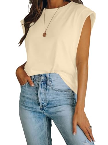 Women's Cap Sleeve Tank Top Crew Neck T Shirts Loose Fit Basic Summer Casual Tee Tops Yellow