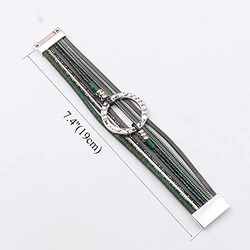 KSQS Multi-Layer Leather Circle Wrap Bracelet for Women, Handmade Bohemian Cuff Wrap Clasp Bangle Bracelet with Magnetic Buckle Jewelry(#20)