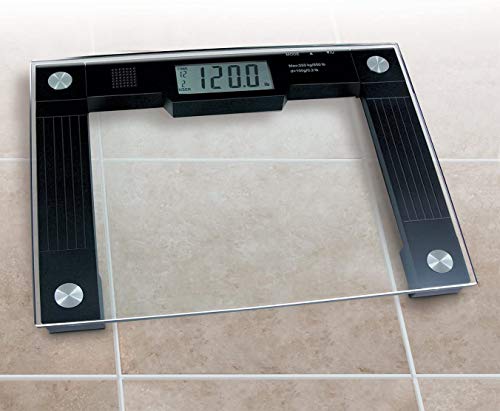 Ideaworks JB5824 Extra Wide Talking Scale-Visual & Voice Display Scale- 550 Pounds Max-Tamper Glass-Extra Wide Width-Large LCD Display-Tap On & Off Auto Function