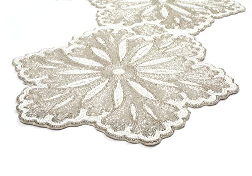 Beaded Table Runner 36inch Glitz Table Runner Decorative Runner Farmhouse Decor Table Runner Bridal Shower Beaded Table Runner Beaded Christmas Table Runner - Chiffon White Sapphire