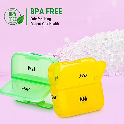 Zoksi Weekly Pill Organizer 2 Times a Day, Rainbow 7 Day Pill Box, Daily Am Pm Pill Organizer, Portable Case for Fish Oils, Vitamin, Supplement