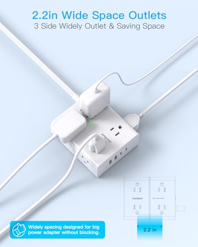 Surge Protector Power Strip, 5Ft Flat Extension Cord Flat Plug with 4 USB Charging Ports (2 USB C) 8 Widely Outlets, 1080J Wall Mount Outlet Extender, Office Supplies, Dorm Room Essentials