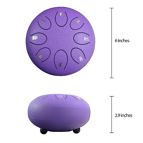 REGIS rain drum for outside,Steel Tongue Drum 8 Notes 6 Inches Chakra Tank Drum Steel Percussion Padded Travel Bag and Mallets,Musical Education Entertainment Meditation Yoga Zen Gifts(Lavende)