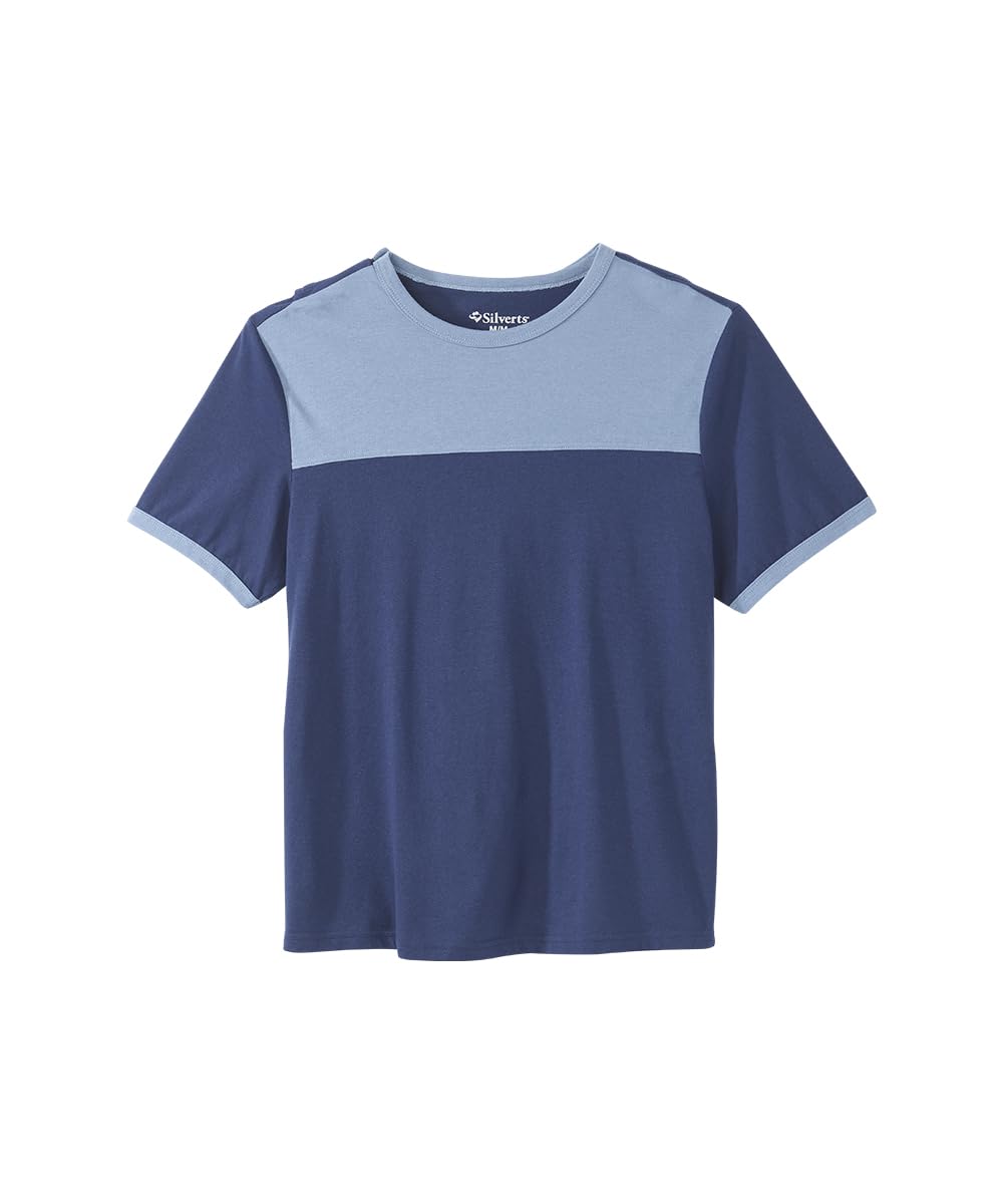 Silvert's Adaptive Clothing & Footwear Men's Open Back Colorblock T-Shirt - Navy & Steel Blue SMA