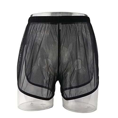 ZONBAILON Large Split Sides Men's Boxers Shorts Mesh Underwear See-Through Black Size M
