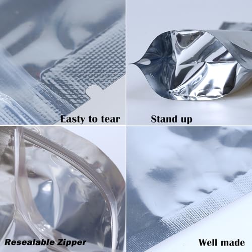 150-Pack 14" x 10" Large Reclosable Mylar Bags for Food Storage Stand Up 1 Gallon Bags Resealable Smell Proof Aluminum Silver Foil Pouches with Clear Window Kitchen Storage Edible Packaging