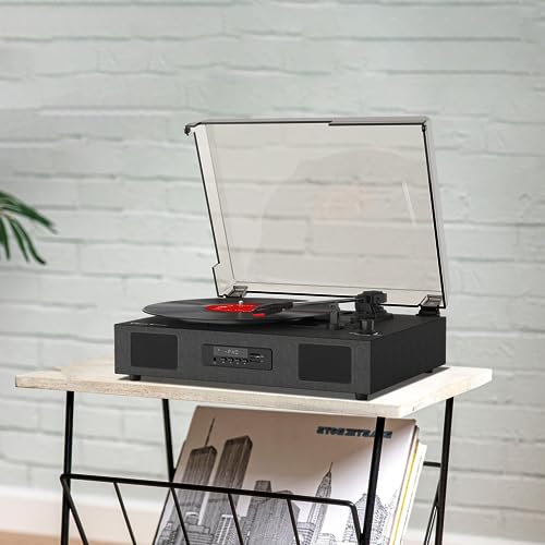 Vinyl Record Player Turntable with Built-in Stereo Speakers, Vintage 3-Speed Turntable for Vinyl Records USB SD Recording with Bluetooth Music Playback,RCA Out and Digital Display, Black