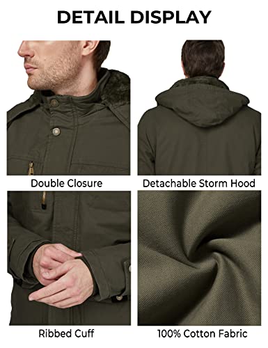 WenVen Men's Winter Warm Thickened Cotton Parka Jacket Army Green S
