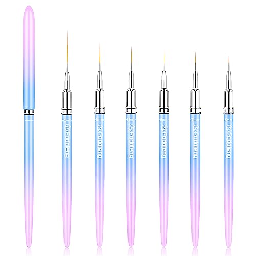 Liner Brush for Nails, 6Pcs Thin Nail Art Brushes Professional Nail Detail Brush for Gel Polish Sizes 5/7/9/11/15/25mm (Blue and Pink)