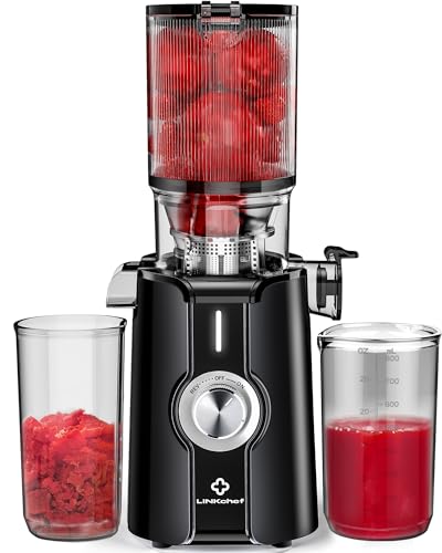Rush Clear Slow Masticating Juicer Machines, Cold Press Juicer with No-Prep 4.35" Feed Chute Fit Whole Fruits & Vegetables Juicer Machine Easy to Clean, LINKChef 42oz Capacity, 200w, Blackout