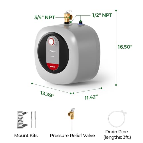 FOGATTI Electric Mini Tank Water Heater, 2.5 Gallon Point of Use Instant Hot Water Heater 120V 1440W, Small Hot Water Heater, Under Sink, Wall or Floor Mounted, Easy to Install