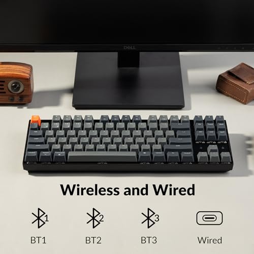 Keychron K8 Tenkeyless Wireless Mechanical Keyboard for Mac, White Backlight, Bluetooth, Multitasking, Type-C Wired Gaming Keyboard for Windows with Gateron G Pro Blue Switch