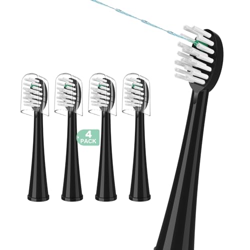 Replacement Brush Heads for WaterPik Sonic-Fusion 2.0 Flossing Toothbrush (SF-03/SF-04) and Sonic-Fusion Flossing Toothbrush (SF-01/SF-02),4 Count Black with Covers